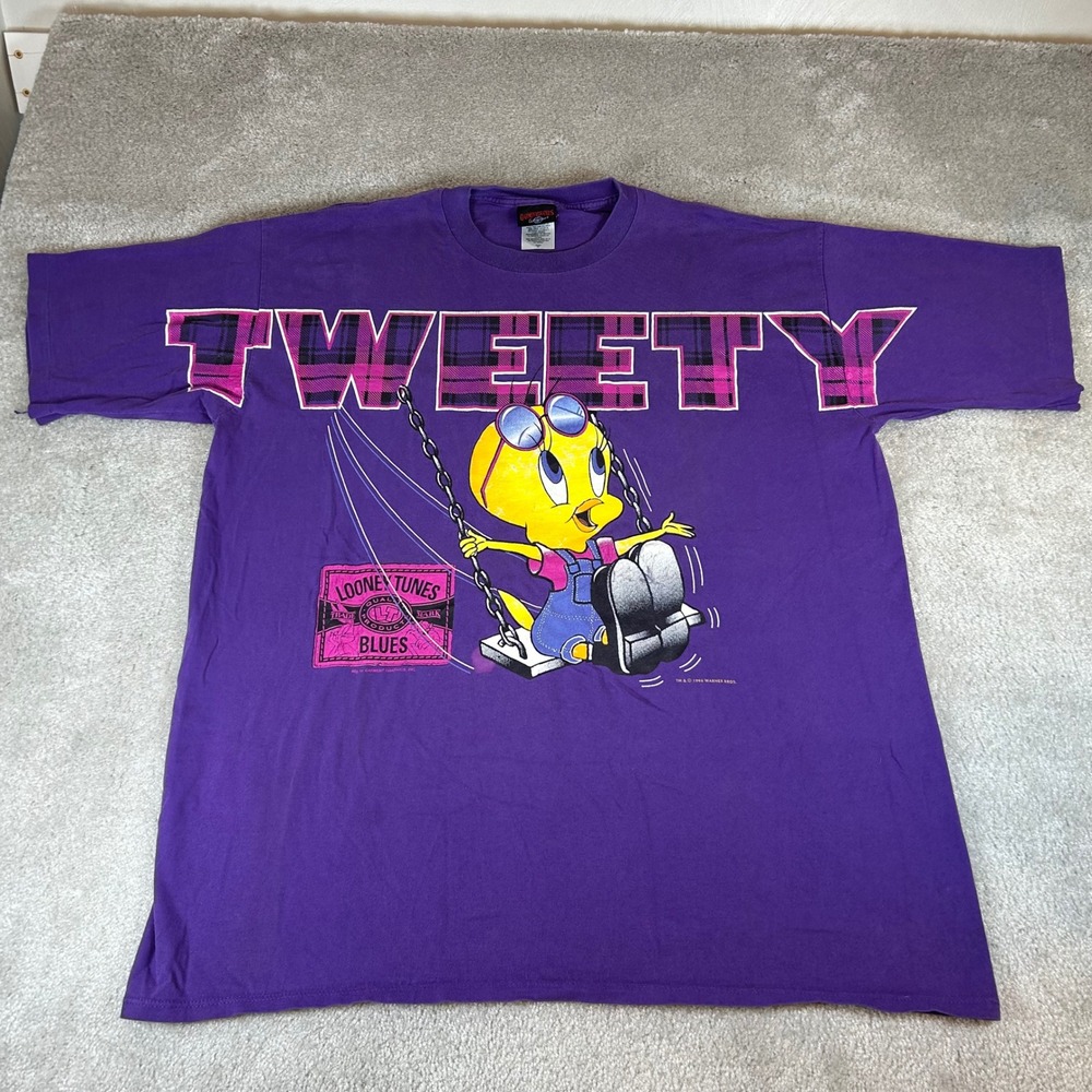 Vintage 1996 Garment Graphics Looney Tunes T-Shirt‎ Mens XL Purple Tweety Bird
